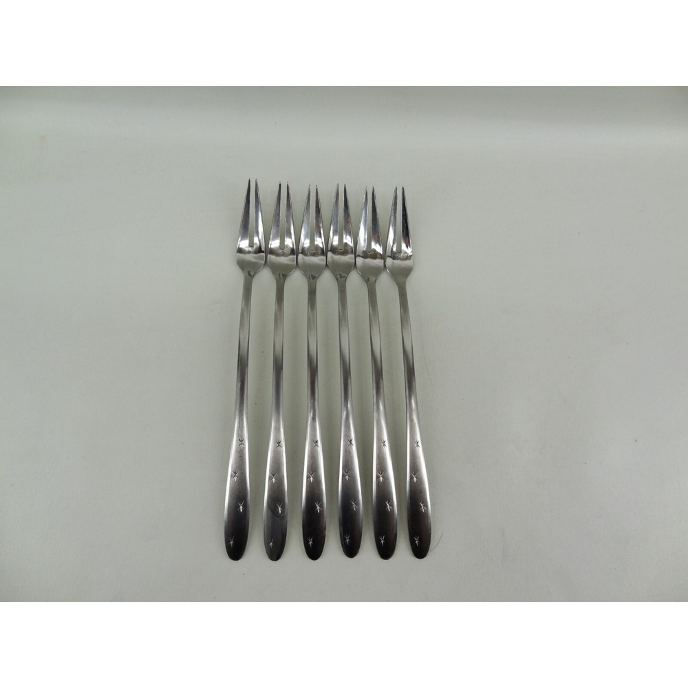 6 Mid Century Modern Elegance Stainless Germany 2 Prong Fork‎ Starburst Flatware